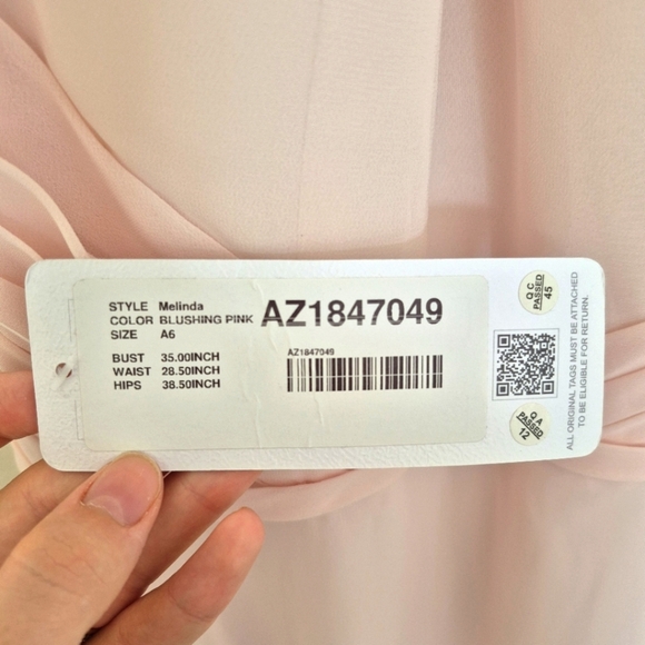 NWT Azazie “Melinda” Blushing Pink Chiffon Gown – Size A6 - Picture 6 of 8